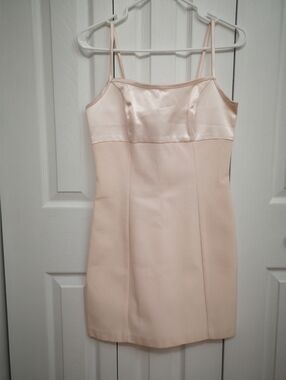 Cache Pink Satin Mini Dress | Spaghetti Strap Cocktail Dress | Size M